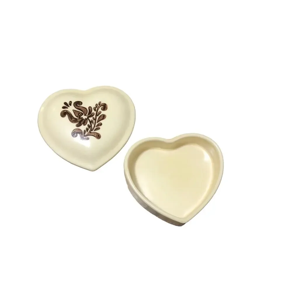 Vintage Pfaltzfraff Yellow Brown Hand Painted Heart Trinket Box